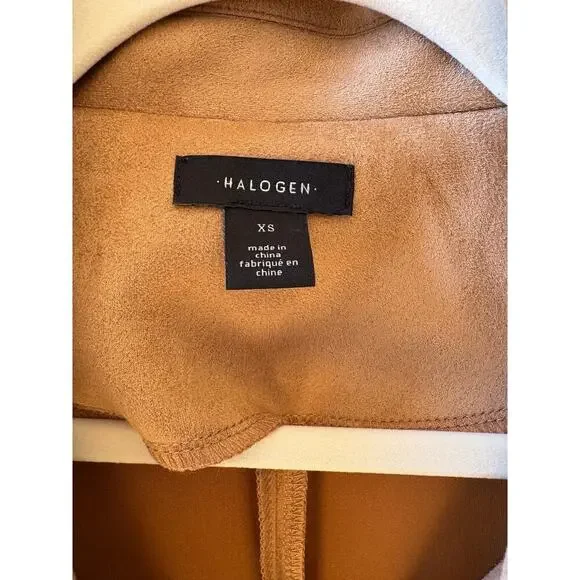 NEW Halogen belted tan faux suede tuxedo mini dress size XS - Picture 9 of 11